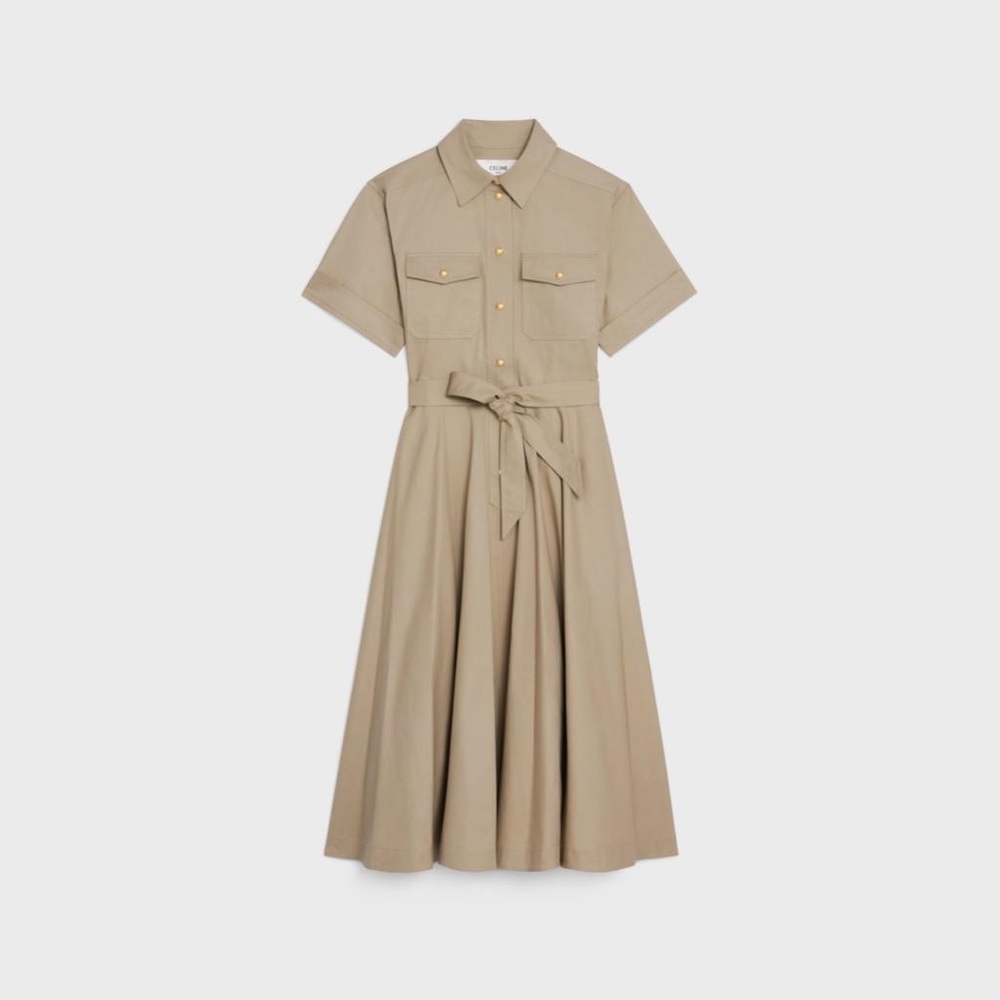 CELINE NWT AUTHENTIC Elegant Beige Tan Shirt Dress